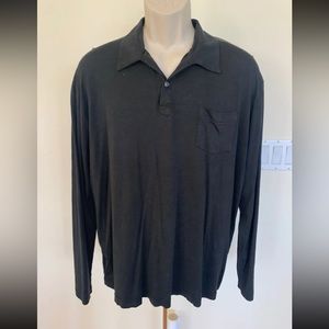 Claiborne Mens Black V-Neck Buttoned Pocket Silk Blend Sweater Top Sz XL